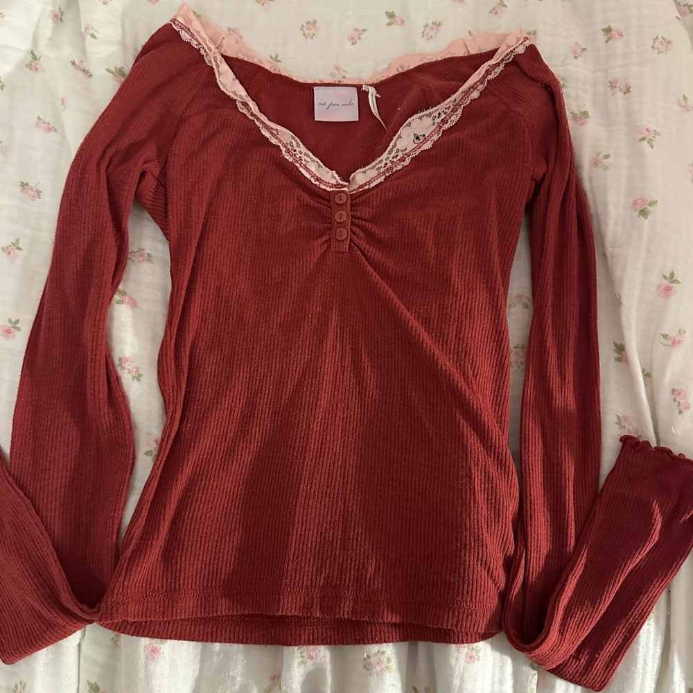 Urban Outfitters Burgundy Lace Trim Top